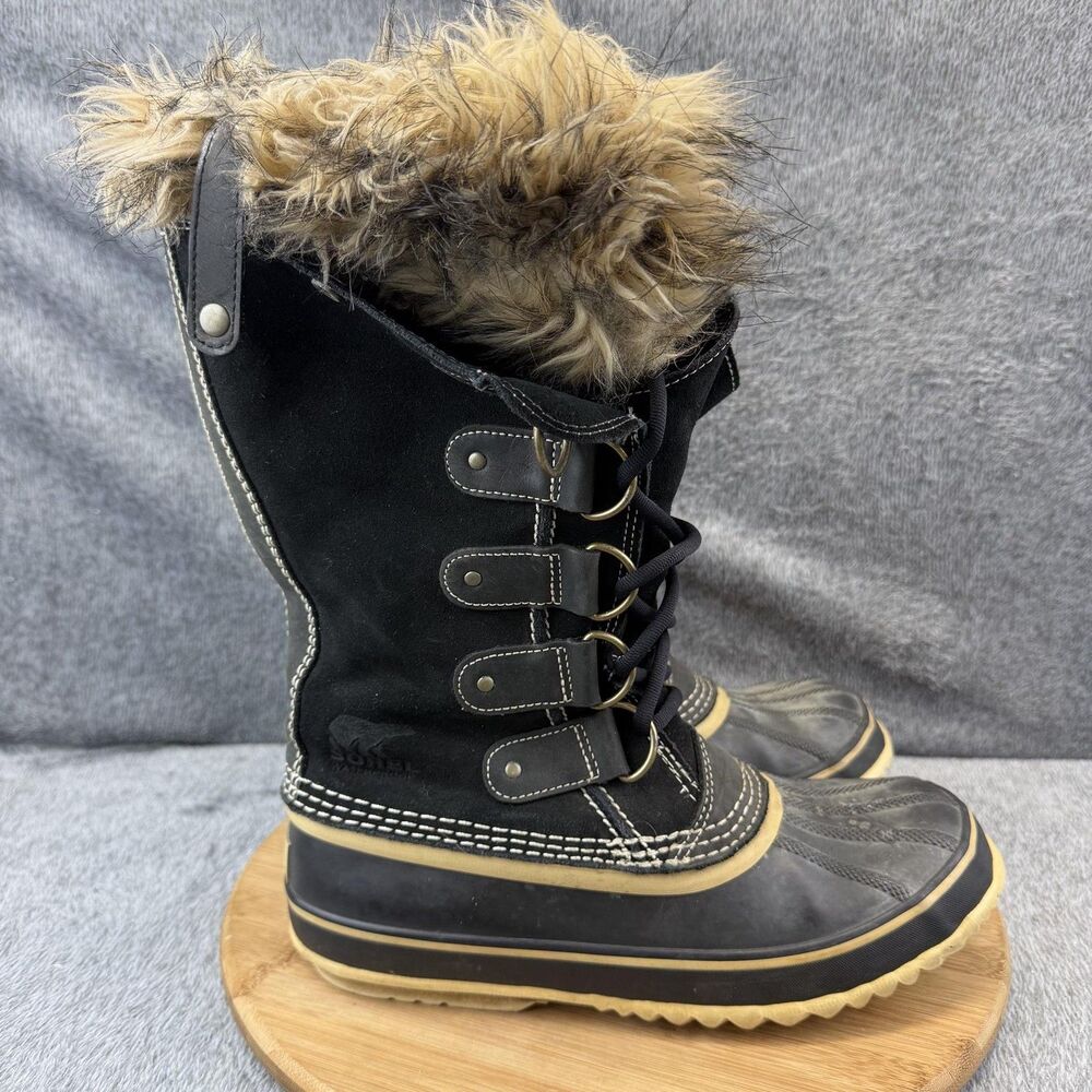 Sorel Boots Womens Size 9 Black Suede Faux Fur Waterproof Winter Snow NL1540-010